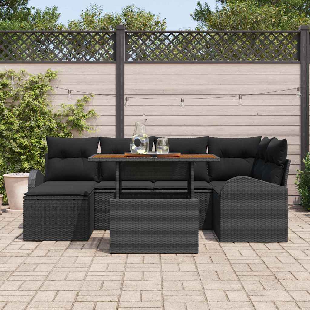 Garten-Sofa-Set mit Speicher 7 pcs Schwarz Poly Rattan